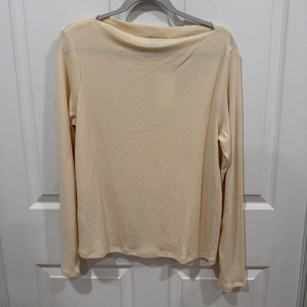 Mango Ribbed Long Sleeve Boat Neck Top Cream XXL 57004410 Camiseta 208Lilobar